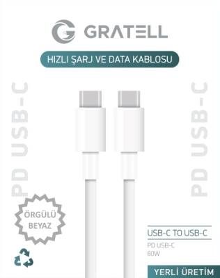 USB-C To USB-C PD 3.1 - ÖRGÜLÜ BEYAZ 1 METRE - 1